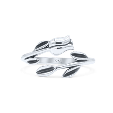 Elegant Rose Flower And Leaves Artisan Adjustable Oxidized Trendy Band Thumb Ring